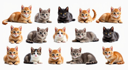 Fototapeta premium Adorable Kittens Collection Illustrating Diverse Cute Cat Breeds, Perfect for Pet-Themed Designs and Animal Enthusiasts