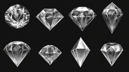 A set of diamonds are shown in various shapes and sizes