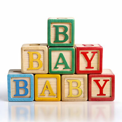 A playful outline of baby blocks spelling a word, set against a clean white background,