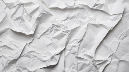 Fototapeta premium A close-up of crumpled white paper, showcasing its textured surface and varied light reflections, emphasizing the intricate patterns formed by the folds.