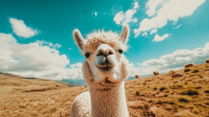 Obraz premium A white llama is standing in a field