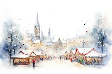 Obraz premium Illustrate the enchanting beauty of a Christmas market from above