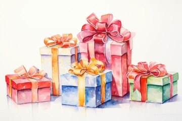 Incorporate a festive watercolor design with beautifully wrapped Christmas presents in various sizes