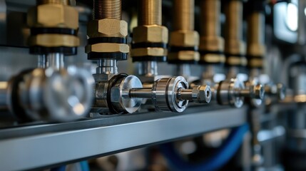 Naklejka premium Close-up of Industrial Metal Piping and Valves
