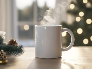 Set with white mug for mockup. The mug with the christmas decorations.
