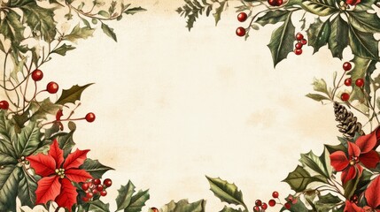 A white background with red flowers and berries