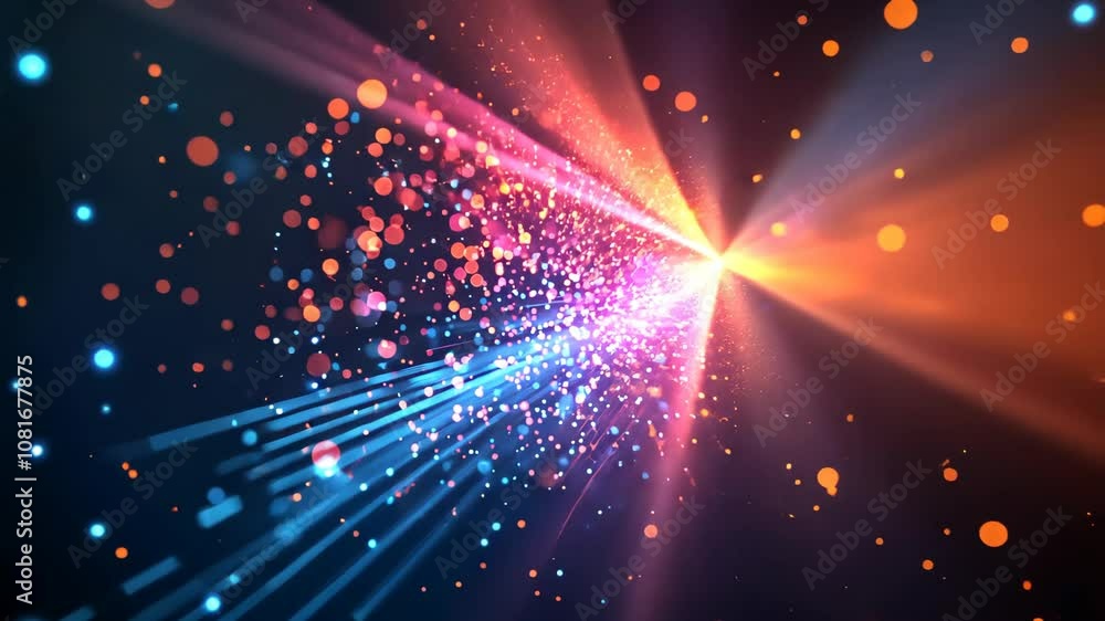Poster dynamic graphic illustration of exploding stardust in a cosmic phenomenon with a colorful blend of s