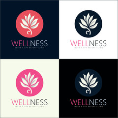wellness lotus flowers salon and spa logo set design template