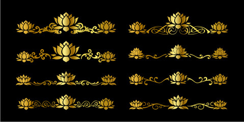golden ornate decorative vintage lotus frames and scroll elements. Classic calligraphy swirls, swashes, dividers. Good for greeting cards, wedding invitations, restaurant menu, royal certificates.