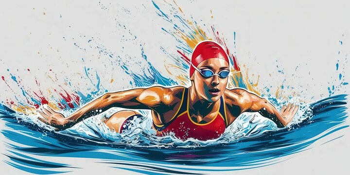 Competitive swimmer performing butterfly stroke olympic pool sports illustration dynamic water environment action-packed viewpoint athletic excellence