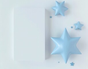 Obraz premium A blank white card with blue paper stars on a white background