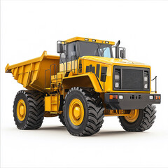 Fototapeta premium A yellow construction vehicle with a black cab isolated on white background