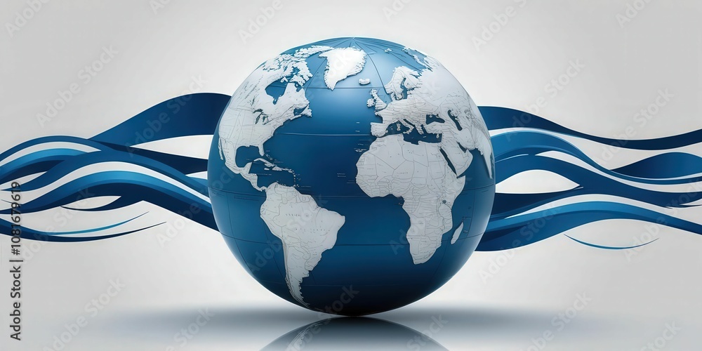 Poster global connectivity in motion artistic representation of earth and waves modern environment aerial v
