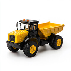 Fototapeta premium A yellow construction vehicle with a black cab isolated on white background
