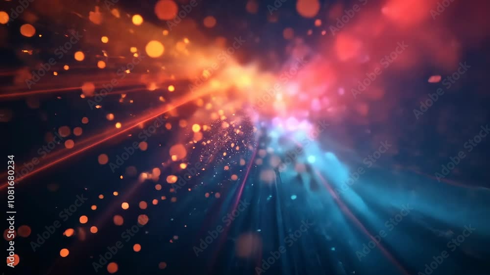Poster dynamic graphic illustration of exploding stardust in a cosmic phenomenon with a colorful blend of s