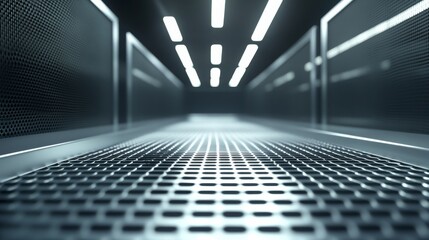 Obraz premium A fencing piste's metal surface, indoor setting with focused spotlights, Futuristic style