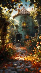 Fototapeta premium Capture the essence of a romantic folktale set in a digital world brimming with advanced technologies Utilize photorealistic details and unexpected camera angles to infuse a sense