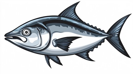 Obraz premium illustration of a tuna fish in front view, ideal for culinary, marine, or seafood-themed projects, set against a white background.