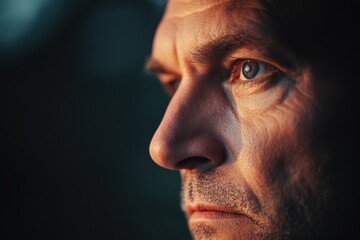 Obraz premium A close-up portrait of a thoughtful man in natural light.