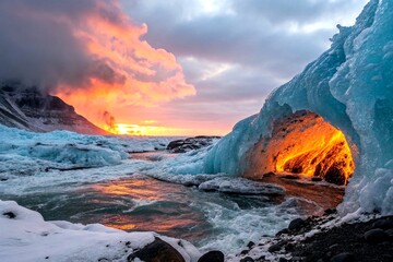 Fototapeta premium Abstract Frozen Fire Eye - Blending Ice and Flames
