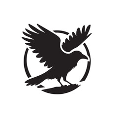 Fototapeta premium Crow or Raven vector silhouette. Raven silhouette logo, icon vector black and white.