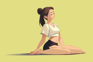 Fototapeta premium Serene yoga pose with calming yellow background emphasizes tranquility