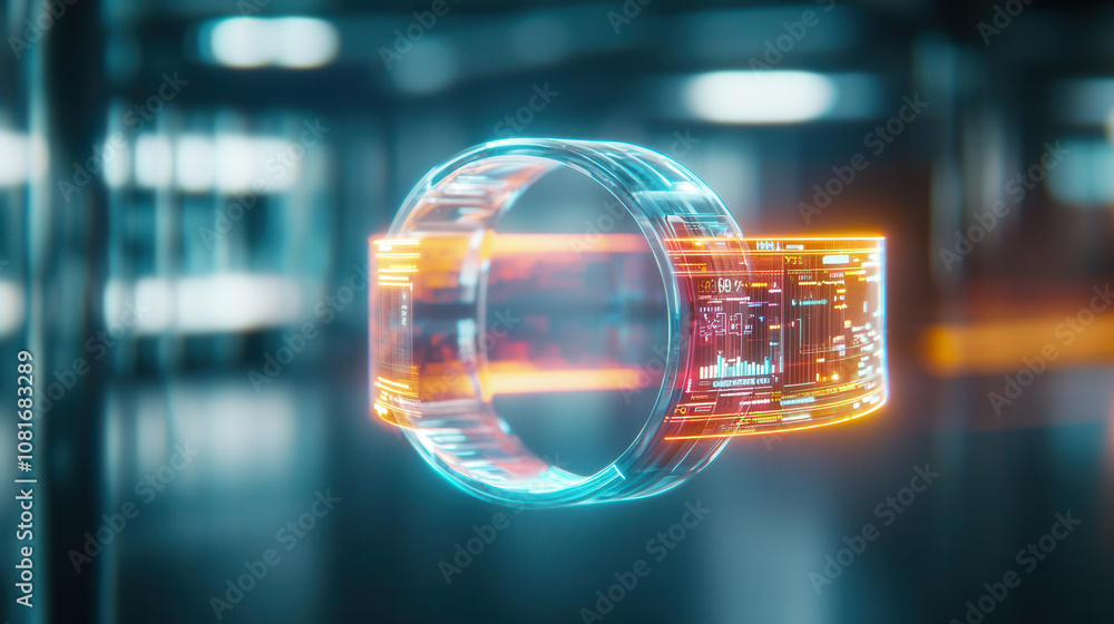 Aufkleber futuristic holographic user interface of smartwatch, showcasing vibrant data displays and glowing el