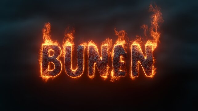 The fiery display of the word 'BUNEN' creates a dramatic visual impact.