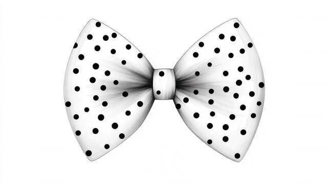 minimalistic black and white illustration of polka dot bow tie, featuring smooth texture and classic design. This elegant accessory adds touch of sophistication
