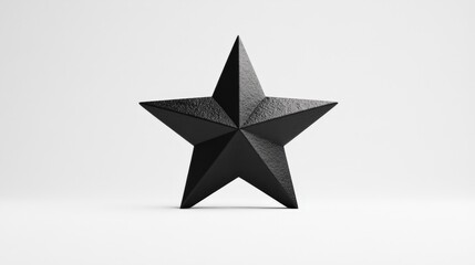 A sleek black star sculpture on a minimalist background.