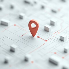 Fototapeta premium A red dot is placed on a white background, which is a map of a city