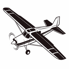 Airplane silhouette vector illustration, skywriting plane black and white