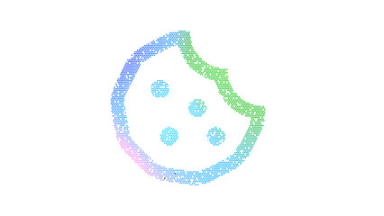 Icon cookie bite is made up of LED square shapes. There are bright diodes and there are black dead diodes