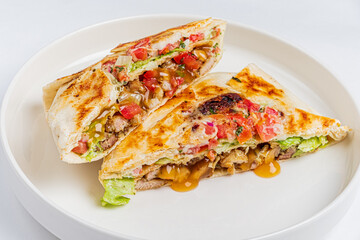 Mexican quesadilla on the white background