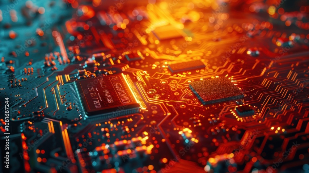 Poster close-up of a circuit board with glowing components.