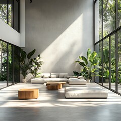 A modern sanitized dining room featuring a glass-top table sleek chairs and a minimalist chandelier the interior is designed with white and gray tones and plenty of natural light f