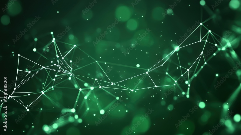Poster abstract green network with white dots and lines