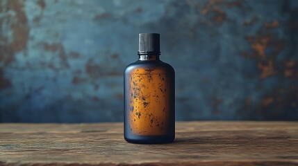 A Weathered Glass Bottle on a Rustic Wooden Surface