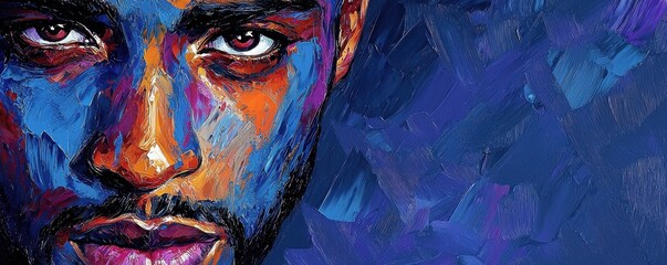 Impasto Male Portrait Painting Blue Hues Intense Gaze