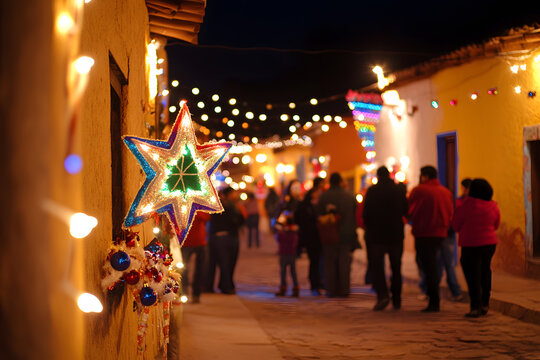Traditional Mexican Christmas posada celebration in a lively neighborhood