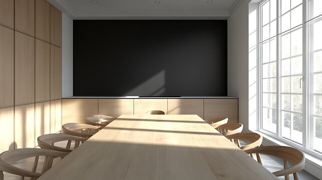 3D rendering of a small kitchen with light wooden table chair