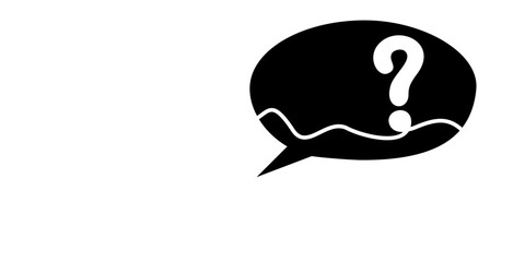 Black speech bubble of confused thoughts with question mark. Vector linear drawing doodle. Psychological concept of problem solving. Continuous tangled line.