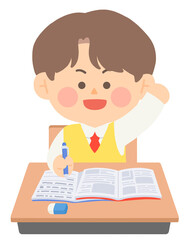 학교에서 수업중인 남학생