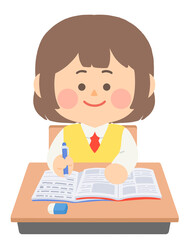 학교에서 공부중인 여학생