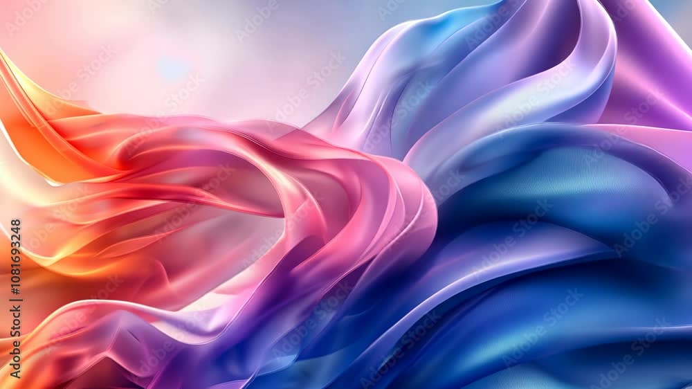 Poster neon abstract waves in flowing colors with smooth gradient transitions on dark background suitable f