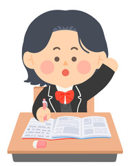 학교에서 수업중인 여학생