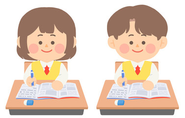 학교에서 수업중인 여학생과 남학생