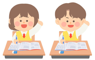 학교에서 수업중인 여학생과 남학생