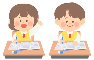 학교에서 수업중인 여학생과 남학생