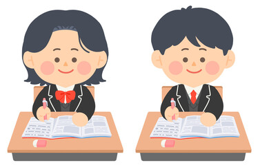 학교에서 수업중인 여학생과 남학생